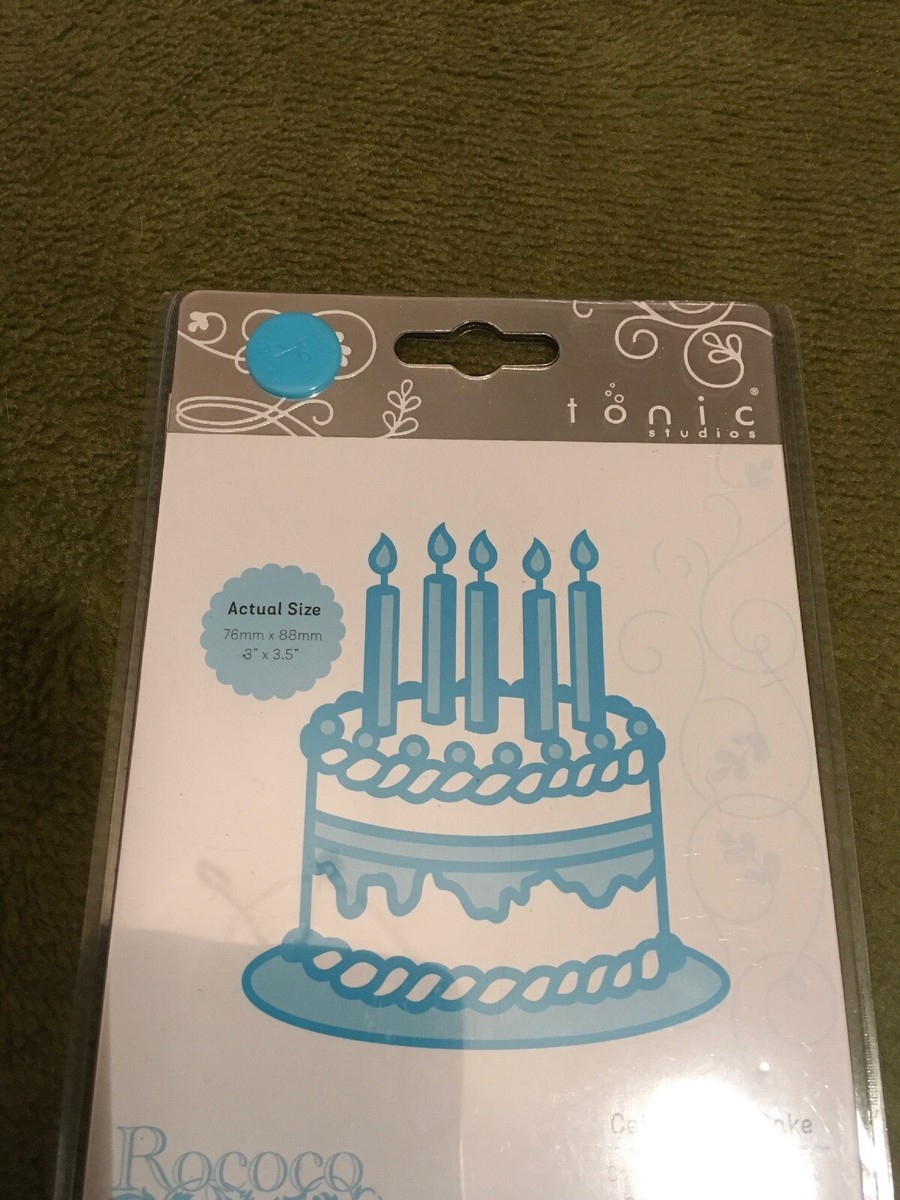 Tonic Studios Rococo Celebrazioni - Fustella In Acciaio Inox A Forma Di Torta Di Compleanno, Per Biglietti E Progetti Fai-da-Te, Grigio