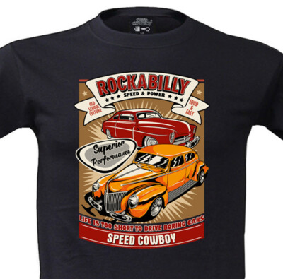 T-Shirt Rockabilly Leadsleds Hot Rod V8 US Car Retro Print in black M-XXL