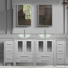 72 Bathroom Vanity Gray Clear Tempered Glass ...