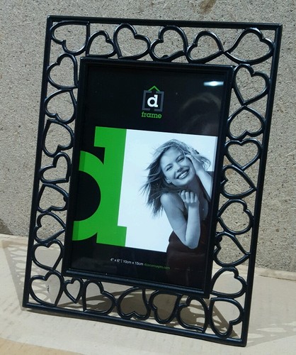 4x6 Hearts Photo Picture Frame Black metal cut out love hearts Freestanding - Picture 4 of 5