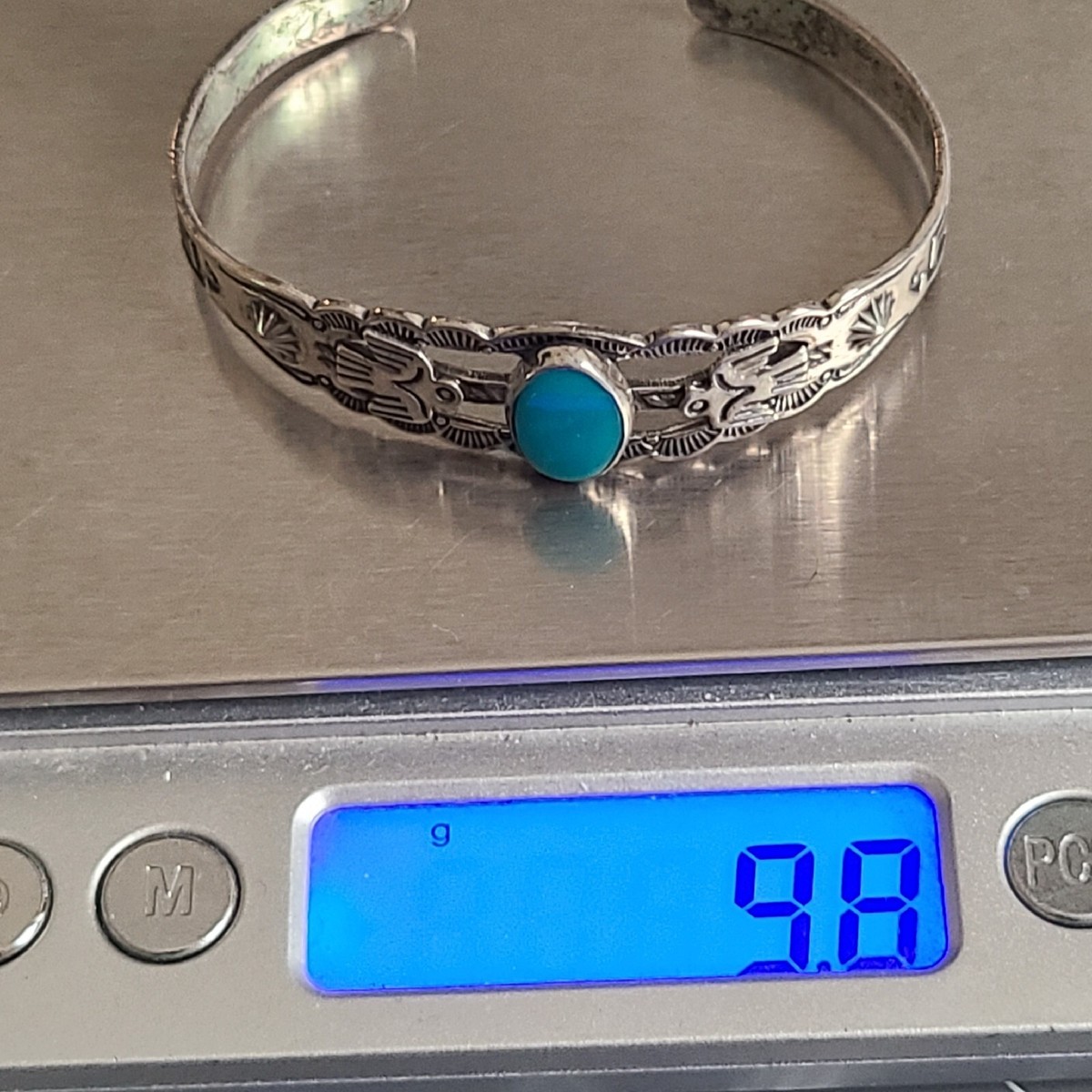VINTAGE NAVAJO SIGNED JP STERLING SILVER TURQUOISE 6IN CUFF VINTAGE NAVAJO SIGNED JP STERLING SILVER TURQUOISE 6IN CUFF