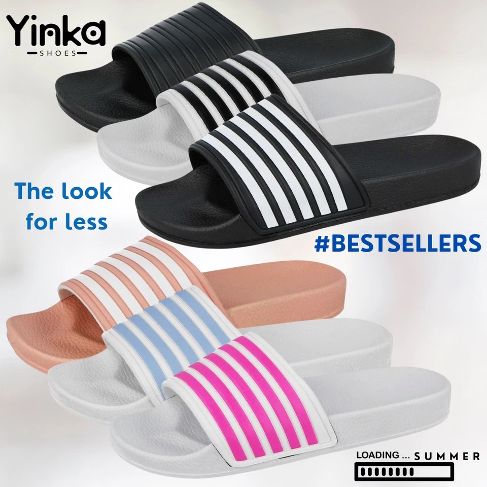 Mens Ladies Stripe Open Toe Slip On Backless Mule Fashion Sliders Casual Sandals - Image 1 of 1