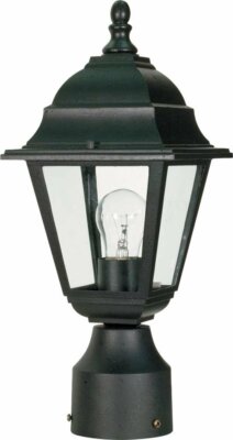 Black Post Mount Light Head Fixture Outdoor Exterior Pole Top Lamp Garden Path