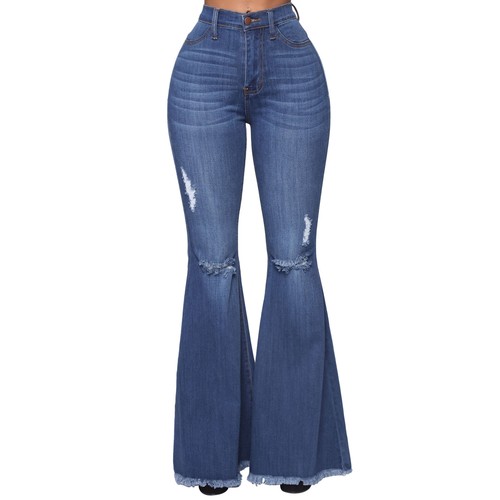 NEU Stilvolle gerissene lässige lange breite Beinjeans Patchwork Denim Hose Unterteil - Bild 9 von 17