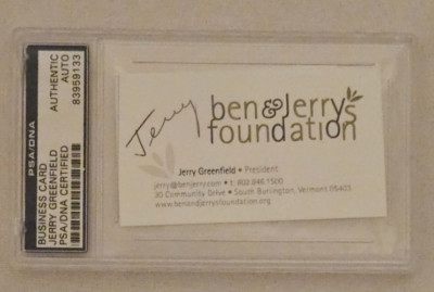 Jerry Greenfield Signed Business Card in PSA/DNA Slab,  Ben & Jerry's Ice Cream