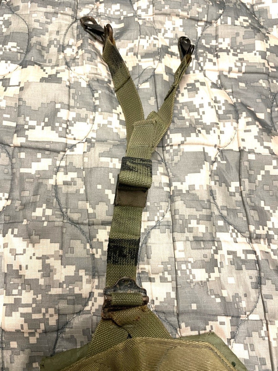 USGI Large Grey Pistol Belt Suspenders With 2 Plastic Canteen Pouches – VGC