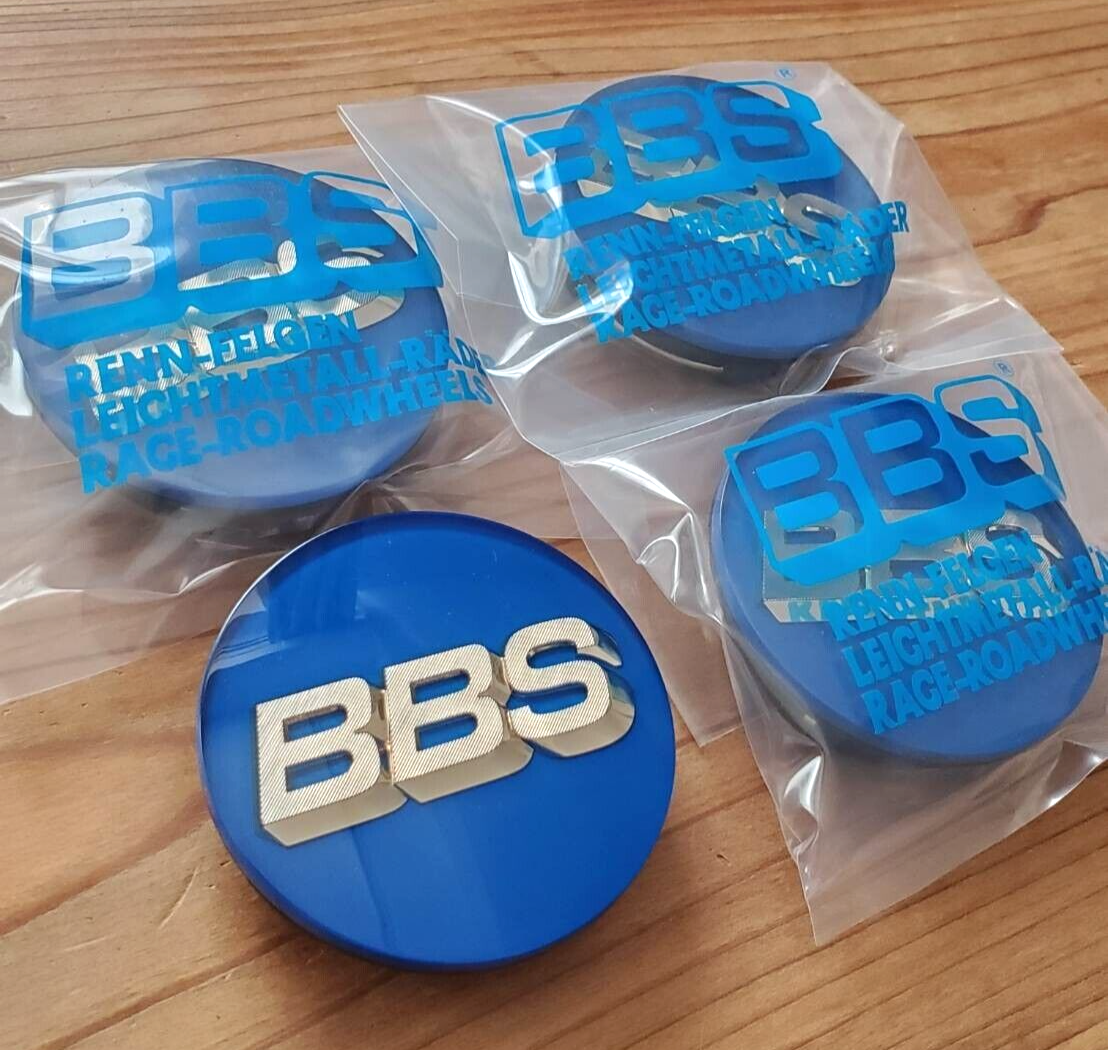 BBS Wheel Center Caps 70mm Genuine Emblem Blue Gold 3D Logo
