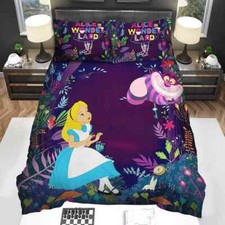 Alice In Wonderland Alice And Cheshire Cat Enchanting 3D Quilt Bedding Set