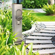Garten Steckdosensäule für außen - Farbe: Edelstahl - Ausführung: 4 Steckdosen
