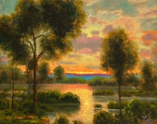 MAX COLE art oil painting landscape signed old vintage antique dutch moon 32765