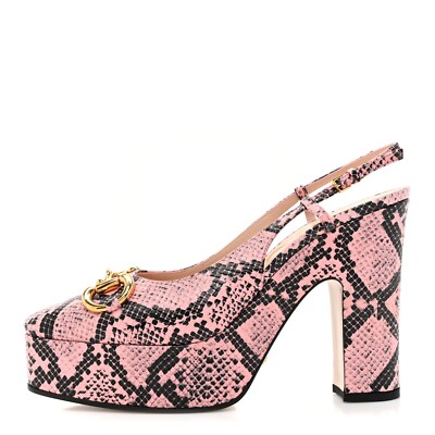 GUCCI Calfskin Python Print Horsebit Platform 35/120mm Slingback