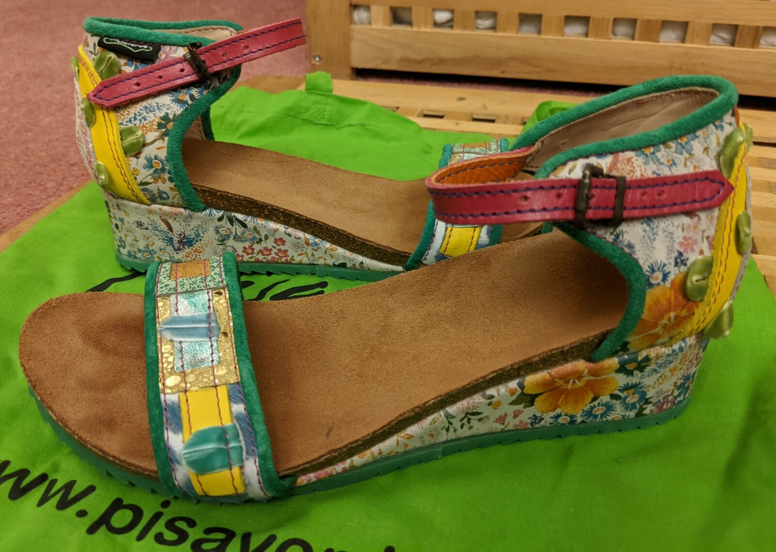 Handmade Artisan Patchwork Heeled Sandals Colourf… - image 10