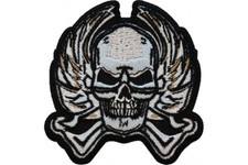 METAL SKULL WITH WINGS EMBROIDERED IRON ON PATCH  FREE SHIPPING 