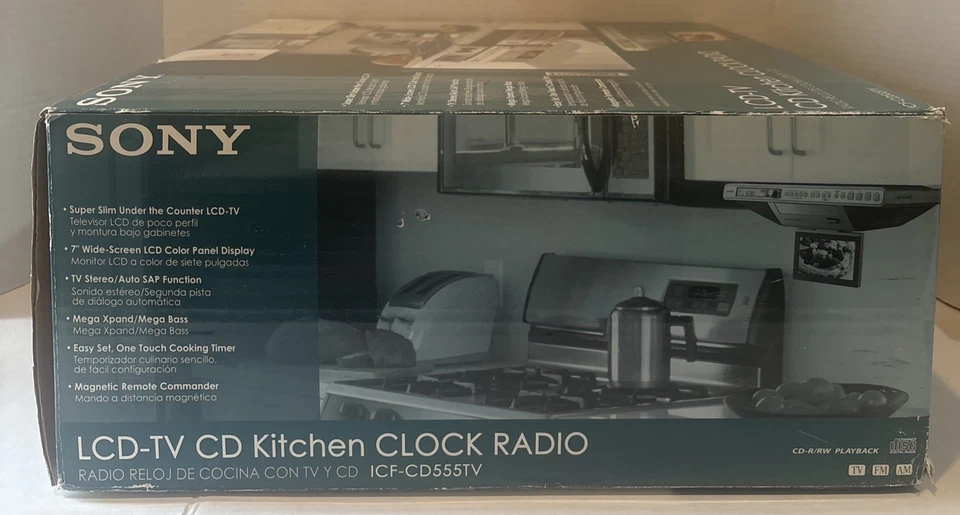 NEW Sony ICF-CD555TV Under Cabinet LCD TV CD Player Kitchen Clock Weather Radio - Image 4 of 4