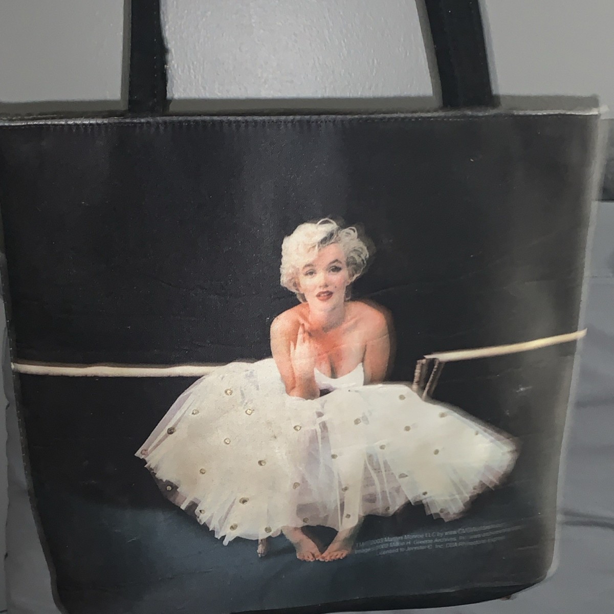 Women's Black Tote Bag Marilyn Monroe Rhinestone Accent Zip