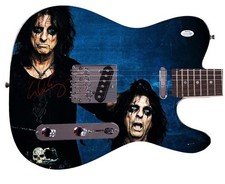 Alice Cooper Autographed Headless Custom Graphics Photo Guitar