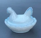 Vintage Miniature Westmoreland Opalescent Milk Glass Hen-on-Nest Salt Dip