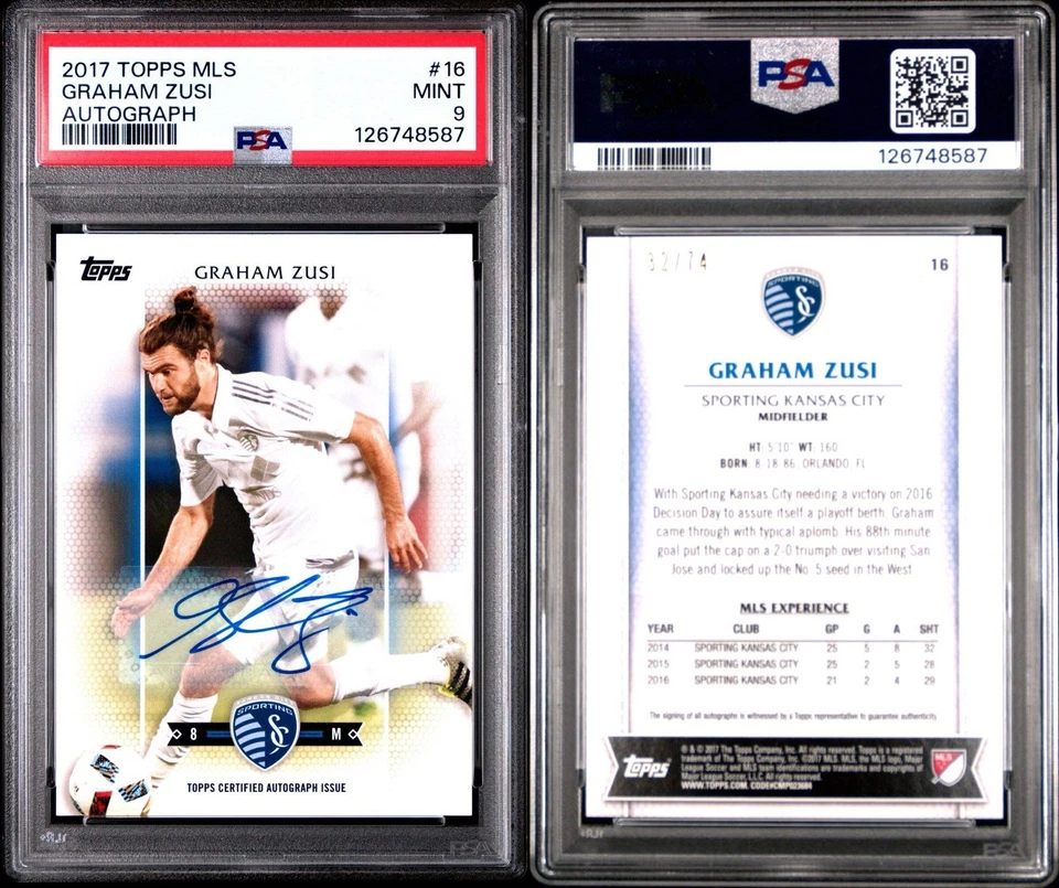 Graham Zusi 2017 Topps MLS #16 Autograph 32/74 SP PSA 9 Sporting KC & USMNT - Image 3 of 3