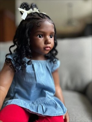 40'' Lifelike Painted Reborn Doll Kit Rooted Curly Hair Dark Skin Cloth Body Toy