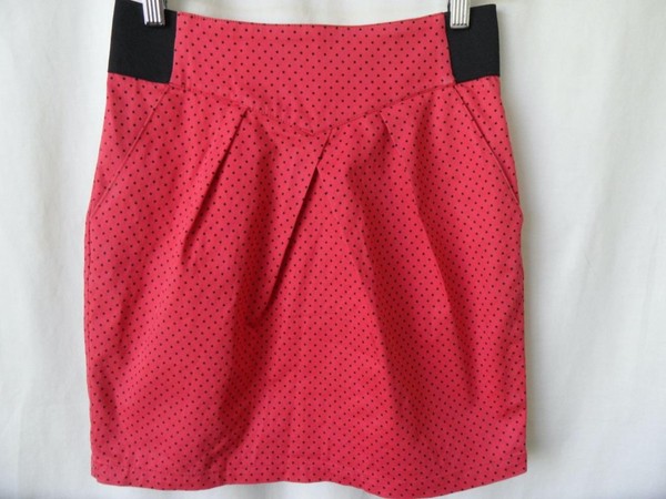 Tokito Skirt Sz 8 Womens Red & Black Polka Dot Pleat Front Side Pockets