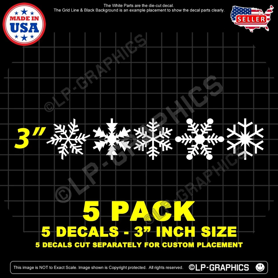 5 calcomanías de copo de nieve de vacaciones - decoración de Navidad de Estados Unidos - 4 tamaños o paquetes de 20 a granel Foto 3 de 4