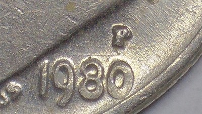 1980 P Roosevelt Dime Double  Struck  mint mark RPM Rev...