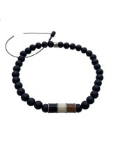 Boss Signature Stripe Detail Black Agate Beads Bracelet Blk M1965