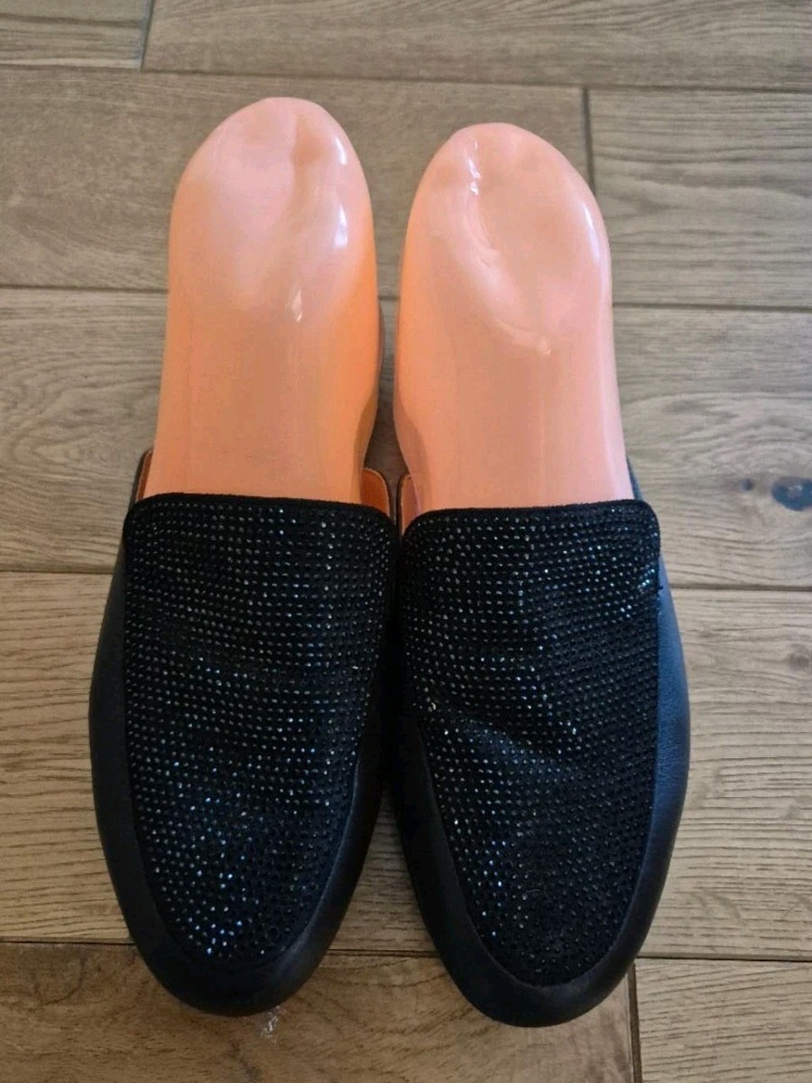 FitFlop Serene Crystallised Black Leather Mules size UK