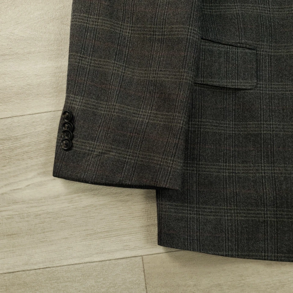 John W Nordstrom Sport Coat Men's 46R* Slim Silk & Wool Windowpane Plaid 2 Btn - Image 4 of 4