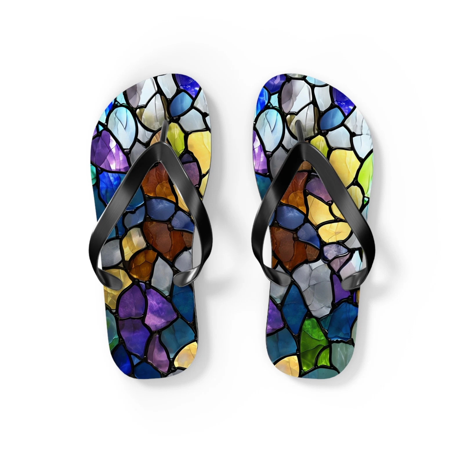 Stained Glass Mosaic Flip Flops | Colorful Patterned Beach Sandals