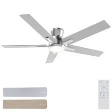 52 Inch Brushed Nickel Flush Mount Ceiling Fans with Lights and Remote, Low P...