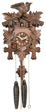 One Day Hand-Carved Cuckoo Clock with Five Maple Leaves & One Bird - 9 Inches...