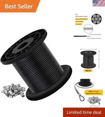304 Stainless Steel Wire Rope Cable 3/32, Black Vinyl Coated - Outdoor Light ...