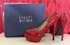 Stuart Weitzman Red Patent Leather Peep Toe Platform Slip-On Heel US 8.5M — photo 4