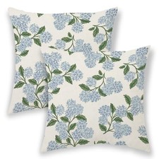 Blue Green Floral Pillow Covers 20" x 20" Pack of 2 Blue Green Hydrangea