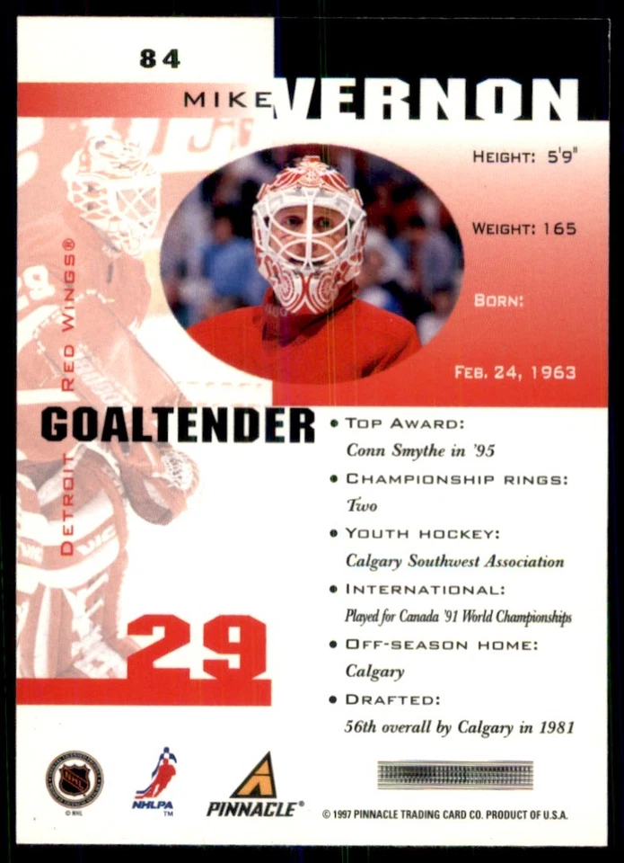 1997-98 Pinnacle Inside Mike Vernon Detroit Red Wings #84 - Image 2 of 2