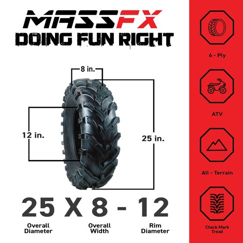 MASSFX 25x8-12 Front Tires for ATV, UTV, & SxS-6-Ply w/ 1/2" Tread Depth (2-pk) - Bild 2 von 9