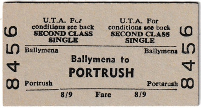 ULSTER TRANSPORT AUTHORITY ( UTA ) Ballymena - Portrush ONE WAY