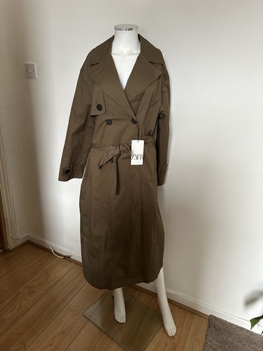 ZARA DOUBLE-BREASTED TRENCH COAT WITH BELT Taupe Beige S 8372/319 RARE - Picture 1 of 9