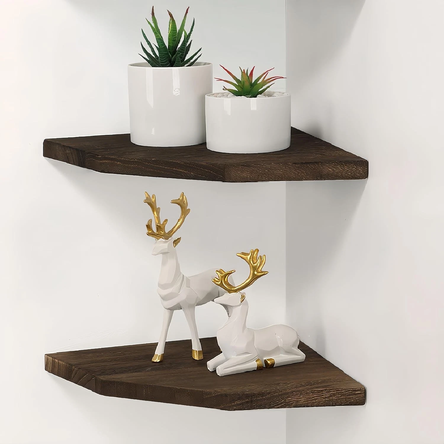 Wood Corner Wall Shelves Set of 2, Solid Wood Corner Floating Shelves for Wall,