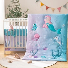 4 Piece Crib Bedding Set for Boys Girls, Infant Toddler Nursery Baby Bedding ...