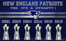 (2) New England Patriots 6X Super Bowl Champs Vinyl Stickers 5x3.2 Decal Dynasty