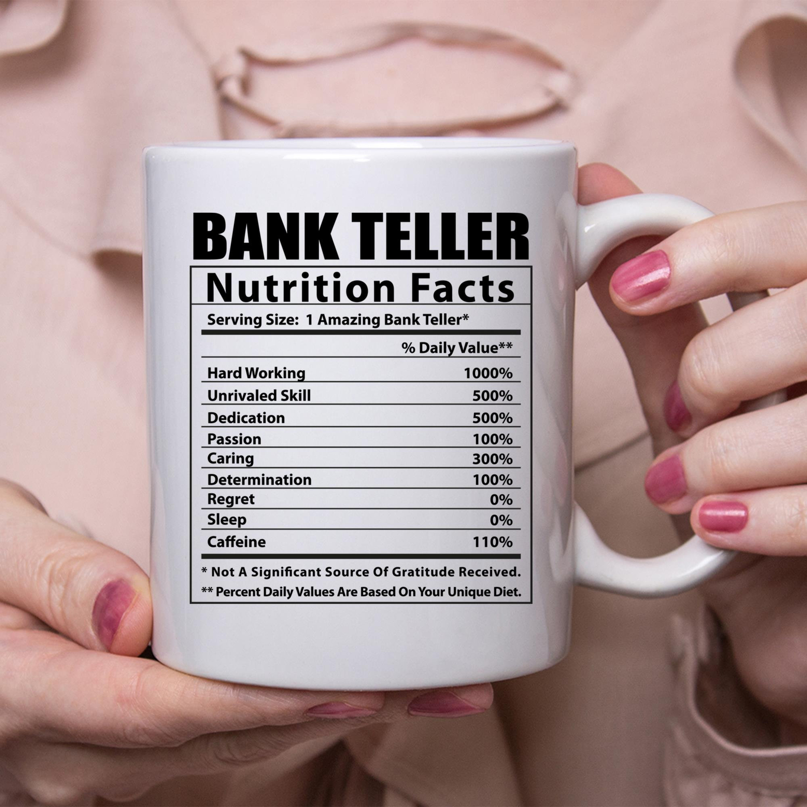 Funny Bank Teller Nutritional Facts White Coffee Mug