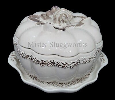 Temp-tations Tara Verona 3 Piece Cream Pumpkin Shape Soup Tureen Fall Home Decor