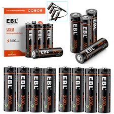 EBL 1.5V AA Battery Li-ion USB Rechargeable Batteries 3500mWh  Lot Pack