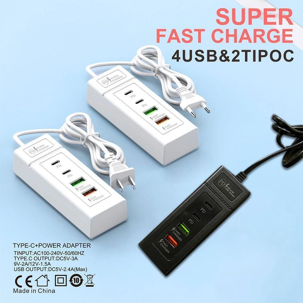 4-Port USB Hub with PD Type-C Fast Charging for Travel