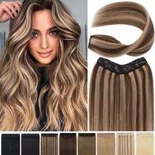 100 Real Remy Clip in Human Hair Extensions One Piece 3/4 Full Head Highlight S