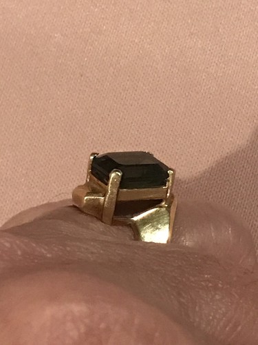 Anillo Moldavita Oro Amarillo 10k Talla 5 piedras preciosas de corte esmeralda de 3,7 gramos - Imagen 13 de 20