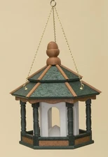 HANGING BIRD FEEDER ~ Amish Handmade Recycled Poly Hexagon ~ Green Cedar & White