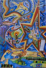 Raphael Abecassis MAZEL TOV Hand Signed Mixed Media with Gold Accents